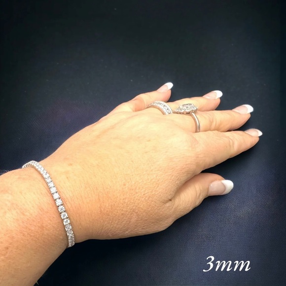 4mm” Tennis Bracelet/925 Solid Sterling Silver/Bridesmaids Wedding Jewel… - Picture 2 of 9